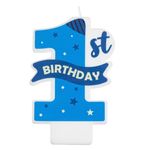 Casa si Gradina - Decoratiuni - Aromaterapie si lumanari - Lumanari si candele - Lumanare tort aniversara, model 1st birthday, albastru ciel, parafina - Infinity.ro