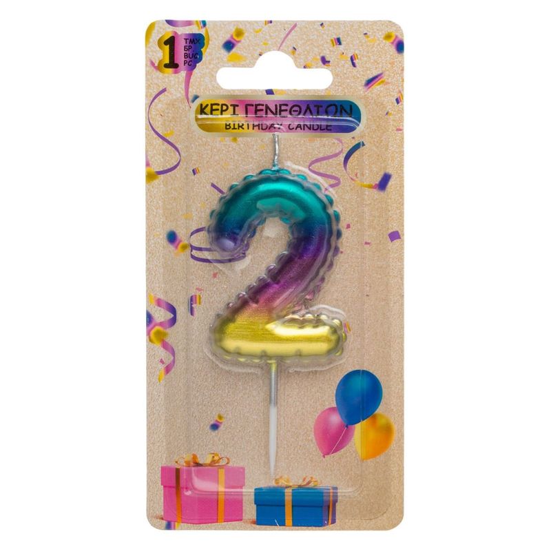 Casa si Gradina - Decoratiuni - Aromaterapie si lumanari - Lumanari si candele - Lumanare aniversara, numar 2, multicolor, parafina, ombre metalizat - Infinity.ro