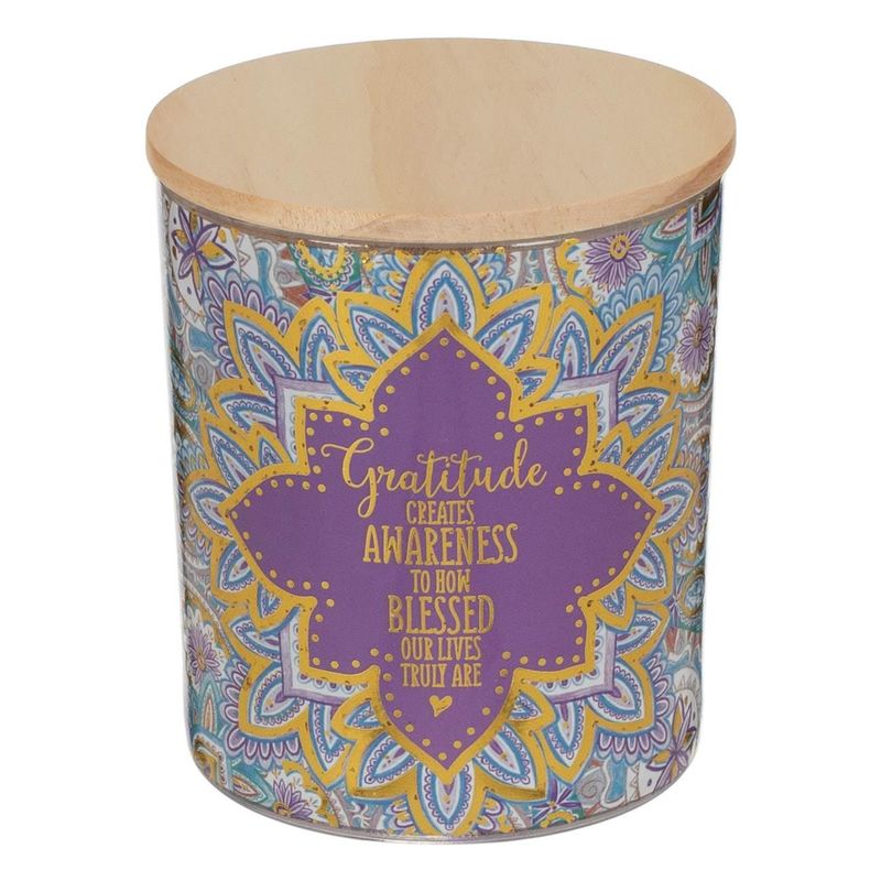 Casa si Gradina - Decoratiuni - Aromaterapie si lumanari - Lumanari si candele - Lumanare parafina decorativa, model ethnic, parfum vanilie, capac lemn, multicolor, 9 x 10.5cm - Infinity.ro