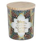 Casa si Gradina - Decoratiuni - Aromaterapie si lumanari - Lumanari si candele - Lumanare parafina decorativa, model ethnic, parfum vanilie, capac lemn, multicolor, 9 x 10.5cm - Infinity.ro