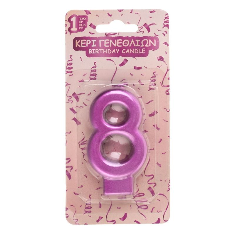 Casa si Gradina - Decoratiuni - Aromaterapie si lumanari - Lumanari si candele - Lumanare aniversara numar, fucsia metalizat, 8 - Infinity.ro