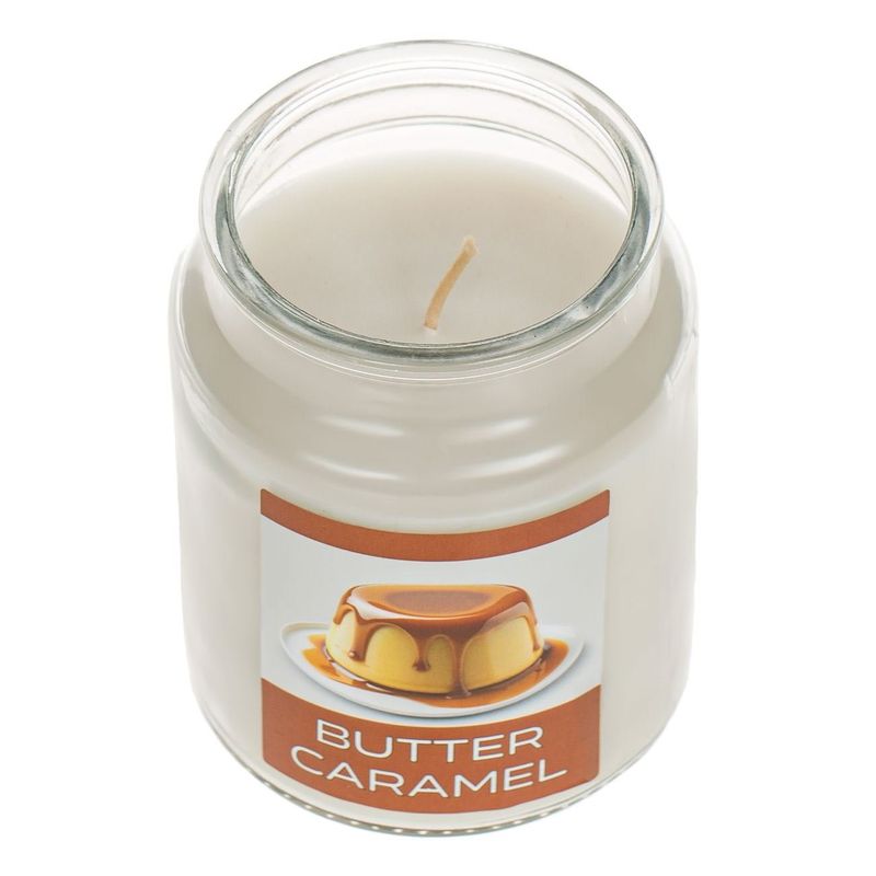 Casa si Gradina - Decoratiuni - Aromaterapie si lumanari - Lumanari si candele - Lumanare parfumata sticlata, butter caramel, alb, 9.5 x 17cm, timp ardere 65 ore - Infinity.ro