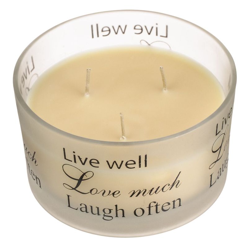 Casa si Gradina - Decoratiuni - Aromaterapie si lumanari - Lumanari si candele - Lumanare parafina, ecru, aroma vanilie, mesaj pozitiv, pahar rotund, diametru 7.8 cm, inaltime 12.8 cm - Infinity.ro