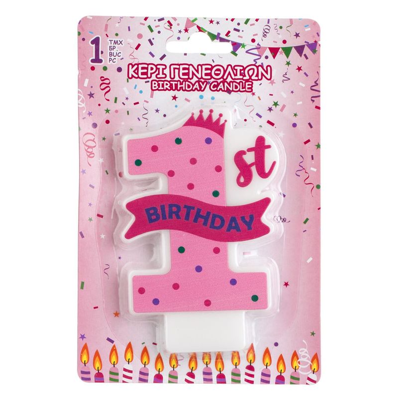 Casa si Gradina - Decoratiuni - Aromaterapie si lumanari - Lumanari si candele - Lumanare tort aniversara, nr. 1, roz, fucsia, parafina - Infinity.ro