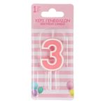 Casa si Gradina - Decoratiuni - Aromaterapie si lumanari - Lumanari si candele - Lumanare zi de nastere, numar 3, roz pastel, 3 x 5cm - Infinity.ro