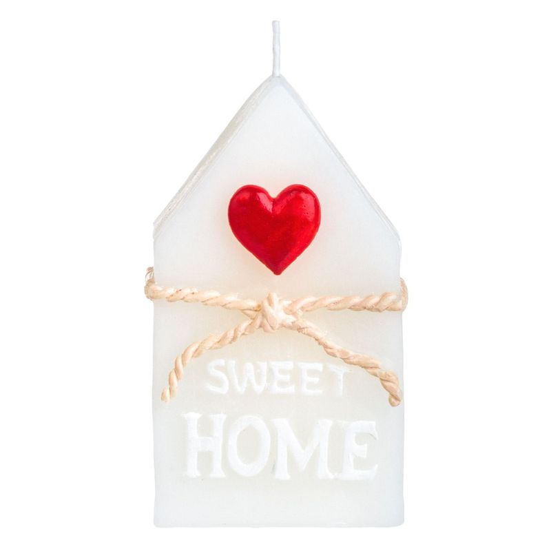 Casa si Gradina - Decoratiuni - Aromaterapie si lumanari - Lumanari si candele - Lumanare decorativa, model casa 3d, culoare alba, inima rosie, 5 x 3 x 8.5 cm, durata ardere 1.5 ore - Infinity.ro
