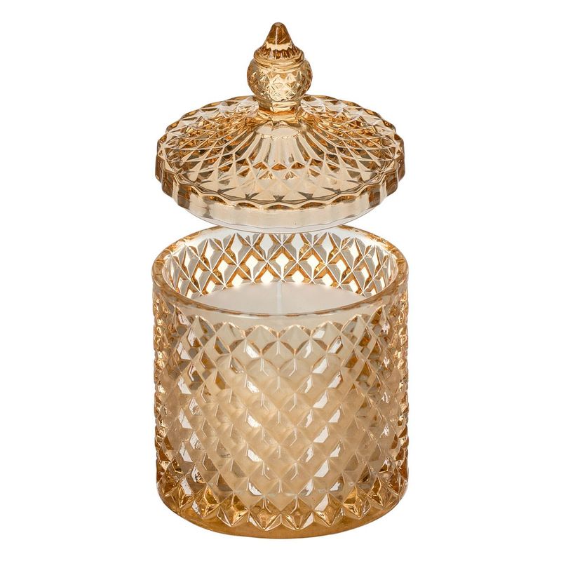 Casa si Gradina - Decoratiuni - Aromaterapie si lumanari - Lumanari si candele - Lumanare parafina, model reliefat, aroma vanilie, culoare chihlimbar, dimensiuni 8.5 x 14cm - Infinity.ro