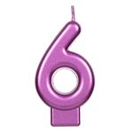 Casa si Gradina - Decoratiuni - Aromaterapie si lumanari - Lumanari si candele - Lumanare petrecere, model numar 6, culoare fucsia metalizat, material parafina, dimensiuni 4 x 5.5 cm - Infinity.ro