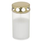 Casa si Gradina - Decoratiuni - Aromaterapie si lumanari - Lumanari si candele - Lumanare decorativa, model alb, timp ardere 24-36 ore, diametru 6cm, inaltime 11.5cm, capac auriu - Infinity.ro