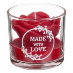 Casa si Gradina - Decoratiuni - Aromaterapie si lumanari - Lumanari si candele - Lumanare decorativa, model 3d trandafir, sticla transparenta, mesaj „made with love”, diametru 8 x 7cm, rosu - Infinity.ro