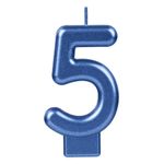 Casa si Gradina - Decoratiuni - Aromaterapie si lumanari - Lumanari si candele - Lumanare aniversara, numar 5, albastru metalizat, 4 x 5.5 cm - Infinity.ro