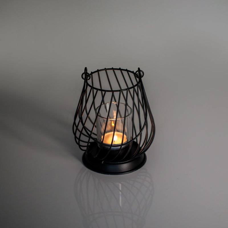 Casa si Gradina - Decoratiuni - Aromaterapie si lumanari - Suporturi lumanari - Suport metalic lumanare, oval, pahar sticla, negru, 12 x 13.5cm - Infinity.ro