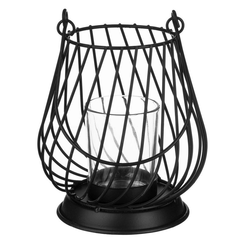 Casa si Gradina - Decoratiuni - Aromaterapie si lumanari - Suporturi lumanari - Suport metalic lumanare, oval, pahar sticla, negru, 12 x 13.5cm - Infinity.ro