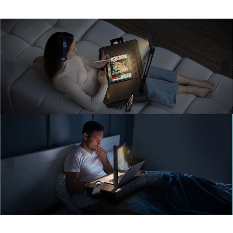 Laptop, Telefoane si Tablete - Laptopuri si accesorii - Accesorii Laptop - Standuri/Coolere notebook - Masuta Laptop Multifunctionala Saiji, 540mm x 330mm x 100mm, Lumina LED, 3 Ajustari Luminozitate, Negru - Infinity.ro