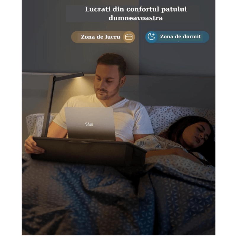 Laptop, Telefoane si Tablete - Laptopuri si accesorii - Accesorii Laptop - Standuri/Coolere notebook - Masuta Laptop Multifunctionala Saiji, 540mm x 330mm x 100mm, Lumina LED, 3 Ajustari Luminozitate, Negru - Infinity.ro