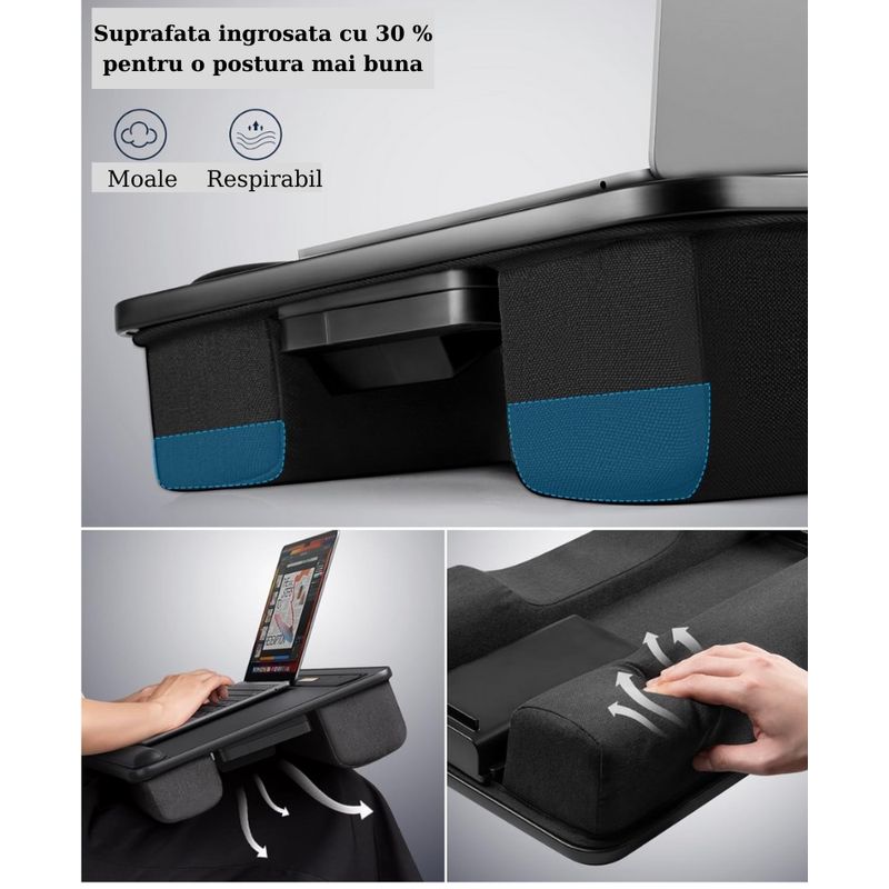 Laptop, Telefoane si Tablete - Laptopuri si accesorii - Accesorii Laptop - Standuri/Coolere notebook - Masuta Laptop Multifunctionala Saiji, 540mm x 330mm x 100mm, Lumina LED, 3 Ajustari Luminozitate, Negru - Infinity.ro