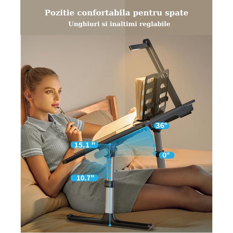 Laptop, Telefoane si Tablete - Laptopuri si accesorii - Accesorii Laptop - Standuri/Coolere notebook - Masuta Laptop Multifunctionala Saiji, 600mm x 450mm, 4 Unghiuri de Reglare Suprafata, 5 Nivele de Inaltime Reglabile - Infinity.ro