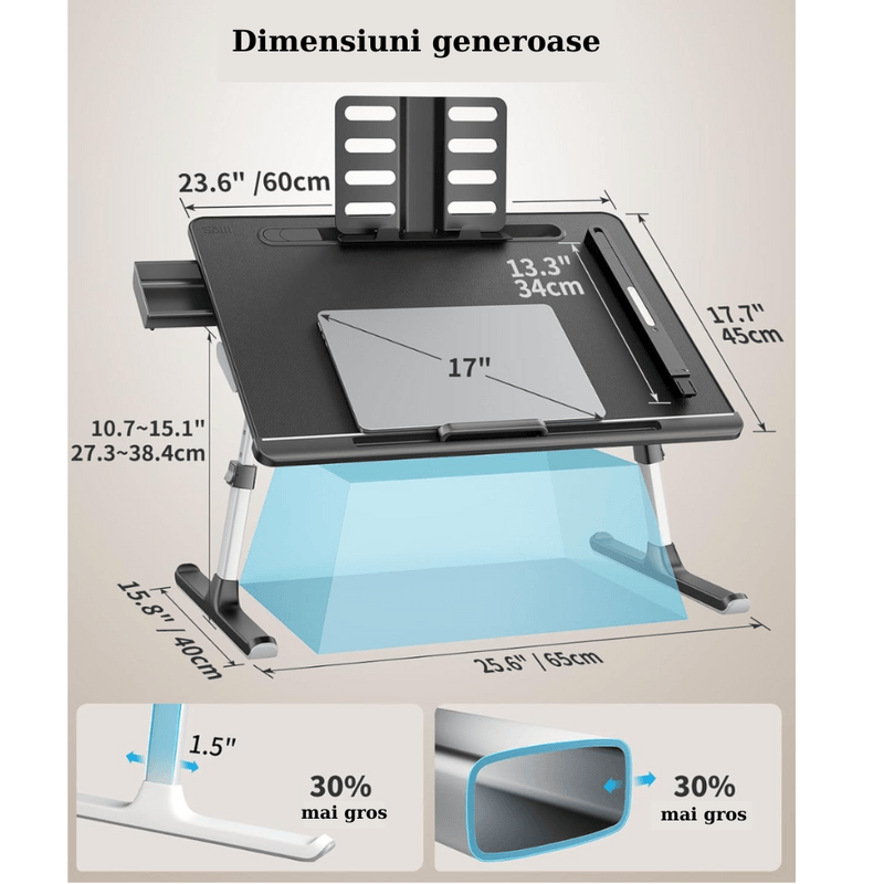 Laptop, Telefoane si Tablete - Laptopuri si accesorii - Accesorii Laptop - Standuri/Coolere notebook - Masuta Laptop Multifunctionala Saiji, 600mm x 450mm, 4 Unghiuri de Reglare Suprafata, 5 Nivele de Inaltime Reglabile - Infinity.ro