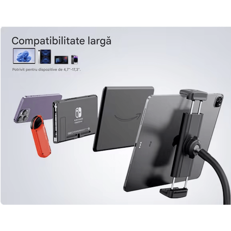 Laptop, Telefoane si Tablete - Laptopuri si accesorii - Accesorii Laptop - Standuri/Coolere notebook - Suport reglabil portabil pentru telefon, tableta, ipad, Nintendo, potrivit pentru dispositive de la 4,7” – 17,3”, Negru - Infinity.ro