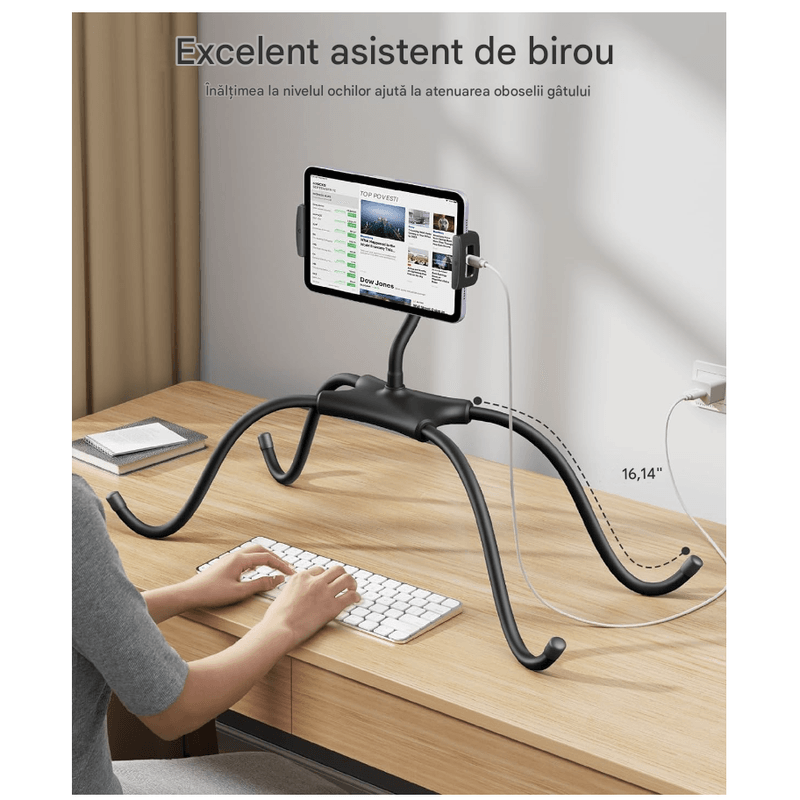 Laptop, Telefoane si Tablete - Laptopuri si accesorii - Accesorii Laptop - Standuri/Coolere notebook - Suport reglabil portabil pentru telefon, tableta, ipad, Nintendo, potrivit pentru dispositive de la 4,7” – 17,3”, Negru - Infinity.ro