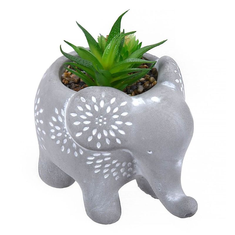Casa si Gradina - Decoratiuni - Obiecte decorative - Plante artificiale - Ghiveci decorativ, etnic, elefant, planta artificiala, ceramica, 15 x 10x 13cm - Infinity.ro