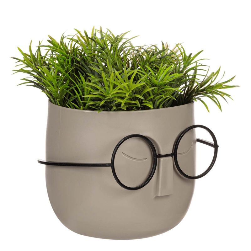 Casa si Gradina - Gradinarit si plante - Plante si ghivece - Plante in ghiveci - Ghiveci decorativ fata cu ochelari, plastic, bej, 11 x 11 x 14cm, planta artificiala - Infinity.ro