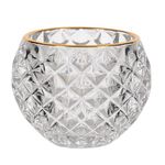 Casa si Gradina - Decoratiuni - Aromaterapie si lumanari - Suporturi lumanari - Suport lumanare, diamond, sticla transparenta, margine aurie, diametru 7.8 cm, inaltime 6.3 cm - Infinity.ro