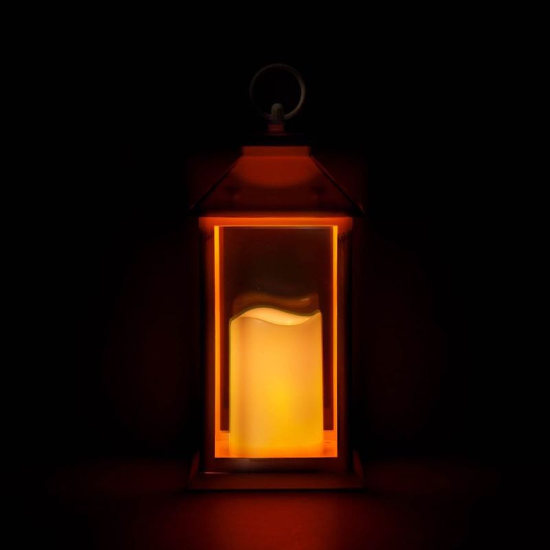 Casa si Gradina - Corpuri si surse de iluminat - Iluminat exterior - Felinare - Felinar decorativ, led, alb auriu brushed, 14 x 14 x 30cm, lumina alba calda, sticla si plastic - Infinity.ro