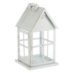 Casa si Gradina - Corpuri si surse de iluminat - Iluminat exterior - Felinare - Felinar decorativ, model casa, metalic, culoare alb auriu brushed, dimensiuni 16 x 16 x 30cm - Infinity.ro