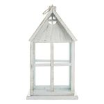 Casa si Gradina - Corpuri si surse de iluminat - Iluminat exterior - Felinare - Felinar decorativ, model casa, metalic, culoare alb auriu brushed, dimensiuni 16 x 16 x 30cm - Infinity.ro