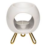 Casa si Gradina - Decoratiuni - Aromaterapie si lumanari - Suporturi lumanari - Suport ulei parfumat ceramic, alb, picioruse aurii, diametru 8.5 cm, inaltime 11 cm - Infinity.ro