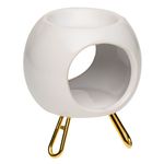 Casa si Gradina - Decoratiuni - Aromaterapie si lumanari - Suporturi lumanari - Suport ulei parfumat ceramic, alb, picioruse aurii, diametru 8.5 cm, inaltime 11 cm - Infinity.ro