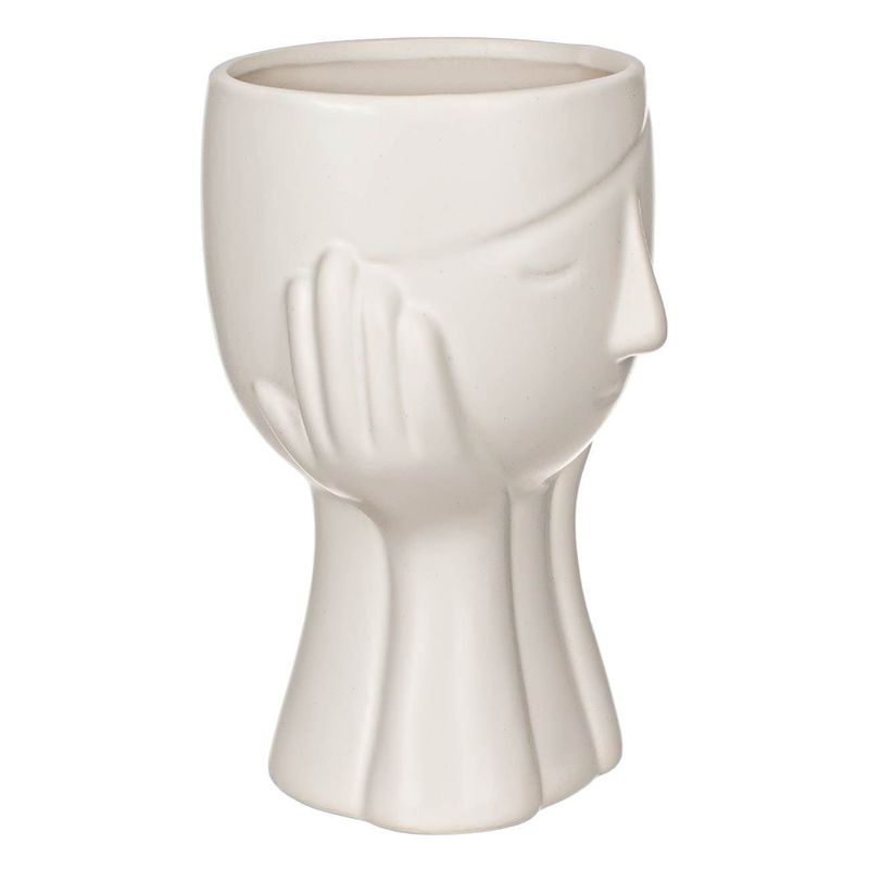 Casa si Gradina - Gradinarit si plante - Plante si ghivece - Ghivece si suporturi - Vaza ceramica, model fata, culoare alb, dimensiuni 13.5 x 13 x 20cm - Infinity.ro