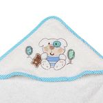 Jucarii, Copii si Bebe/Igiena si ingrijire/Baia bebelusului/Prosoape si halate de baie copii - Prosop bumbac, model catel, bej, 75 x 75cm, margine bleu cu dungi - Infinity.ro