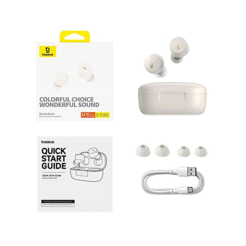TV, Audio-Video si Foto - Portabile audio - Casti audio - Casti Fara Fir True Wireless, IPX4 - Baseus Bowie E18 (A00023800223-00) - Alb - Infinity.ro