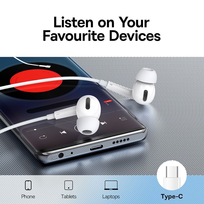 TV, Audio-Video si Foto - Portabile audio - Casti audio - Casti cu Fir Type-C - Baseus Encok C18 (NGCR030102) - Alb - Infinity.ro