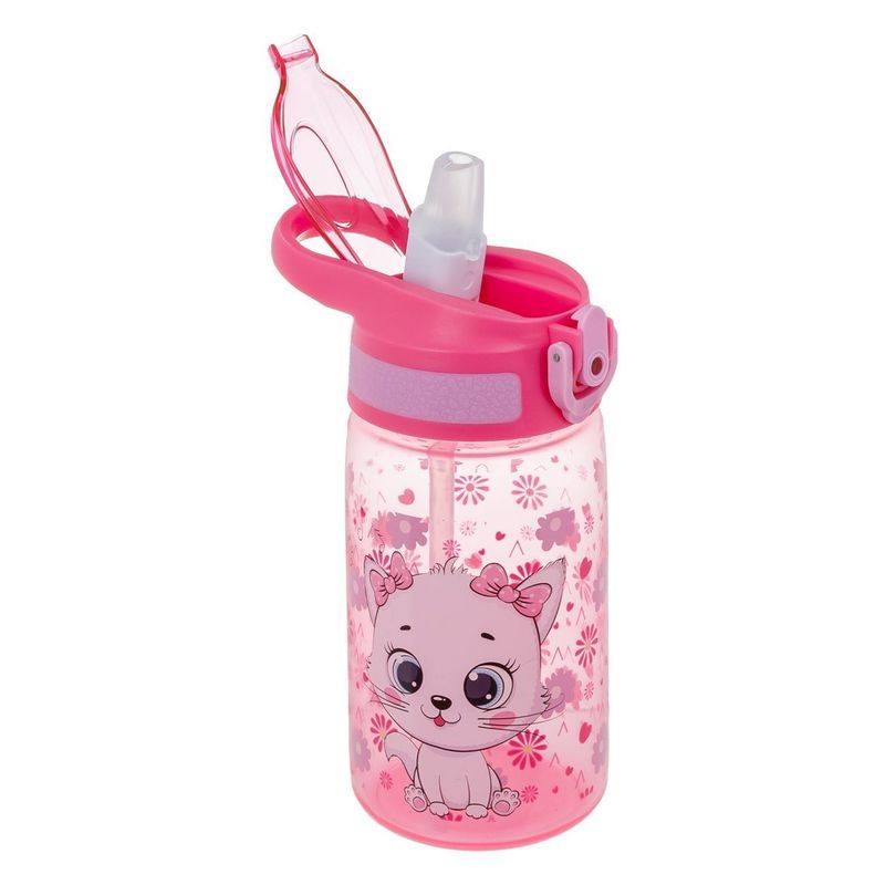 Casa si Gradina - Bucatarie si vesela - Cani si pahare - Sticle - Sticla apa copii, model pisica, mecanism pop-up, capacitate 0,5l, roz - Infinity.ro