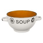 Casa si Gradina - Bucatarie si vesela - Vesela si tacamuri - Farfurii si boluri - Bol ceramic, bej maro, flori reliefate, capacitate 650ml, cu manere - Infinity.ro