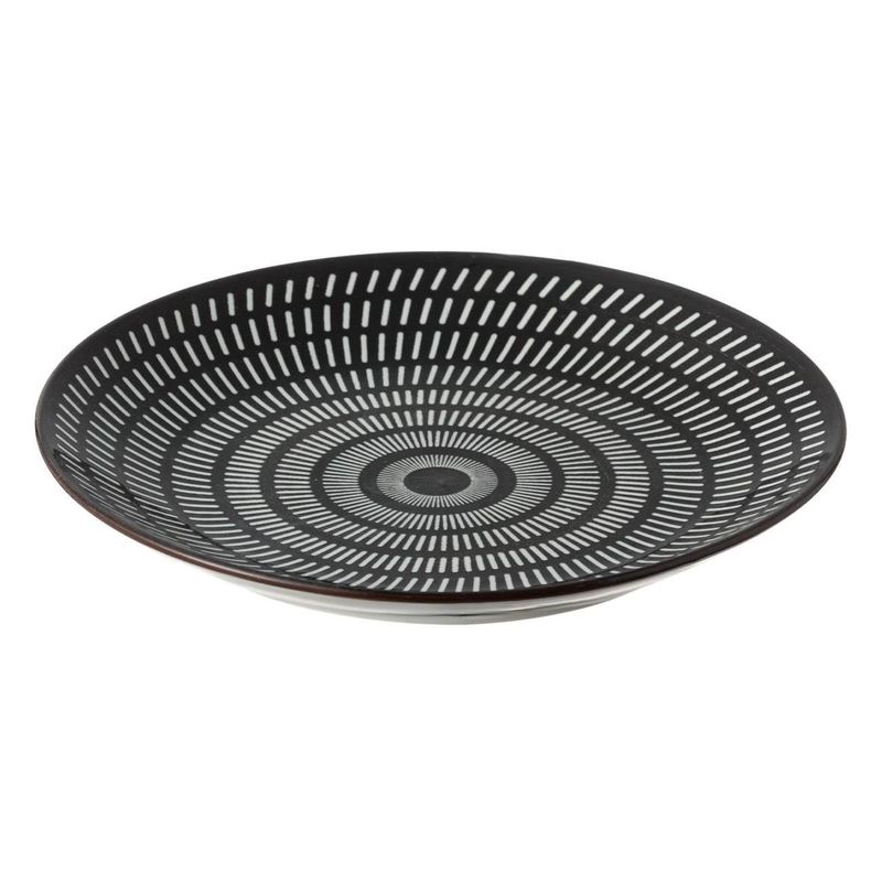 Casa si Gradina/Bucatarie si vesela/Vesela si tacamuri/Farfurii si boluri - Farfurie intinsa portelan, model dungi albe, diametru 19 cm, negru - Infinity.ro