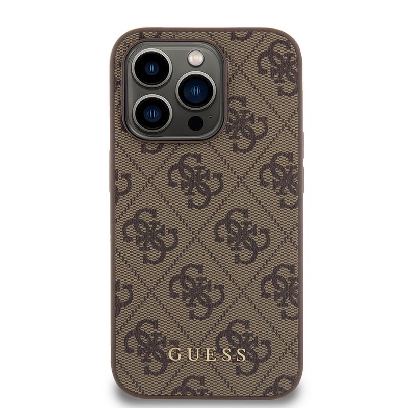 Laptop, Telefoane si Tablete - Telefoane mobile si accesorii - Accesorii Telefoane - Huse telefoane - Husa pentru iPhone 15 Pro - Guess Hardcase 4G Metal Auriu Logo (GUHCP15LG4GFBR) - Maro - Infinity.ro