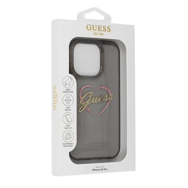 Laptop, Telefoane si Tablete - Telefoane mobile si accesorii - Accesorii Telefoane - Huse telefoane - Husa pentru iPhone 16 Pro - Guess Hardcase IML Heart (GUHCP16LHCHGSPK) - Negru - Infinity.ro