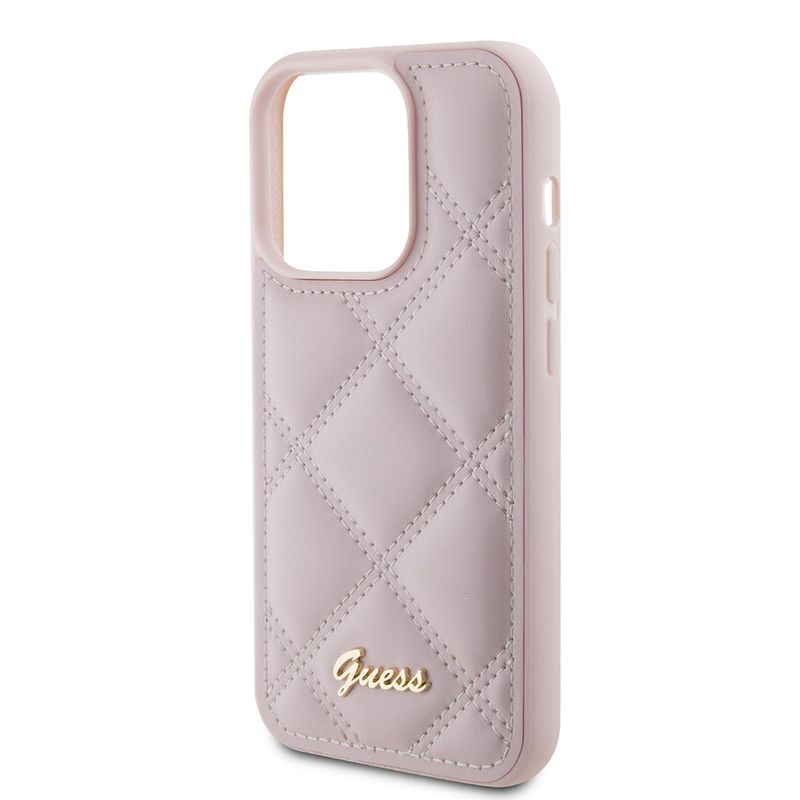 Laptop, Telefoane si Tablete - Telefoane mobile si accesorii - Accesorii Telefoane - Huse telefoane - Husa pentru iPhone 15 Pro Max - Guess Quilted Metal Logo (GUHCP15XPSQSQSP) - Roz - Infinity.ro
