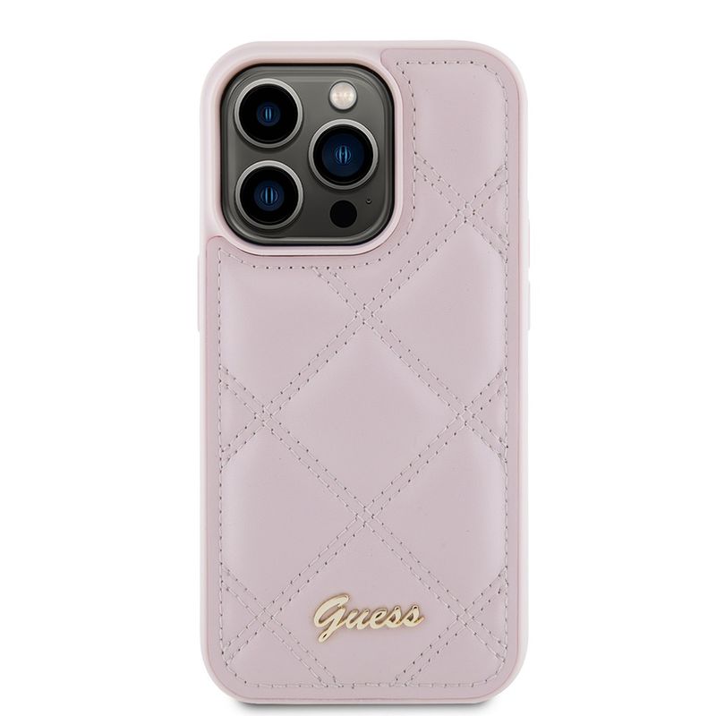Laptop, Telefoane si Tablete - Telefoane mobile si accesorii - Accesorii Telefoane - Huse telefoane - Husa pentru iPhone 15 Pro Max - Guess Quilted Metal Logo (GUHCP15XPSQSQSP) - Roz - Infinity.ro