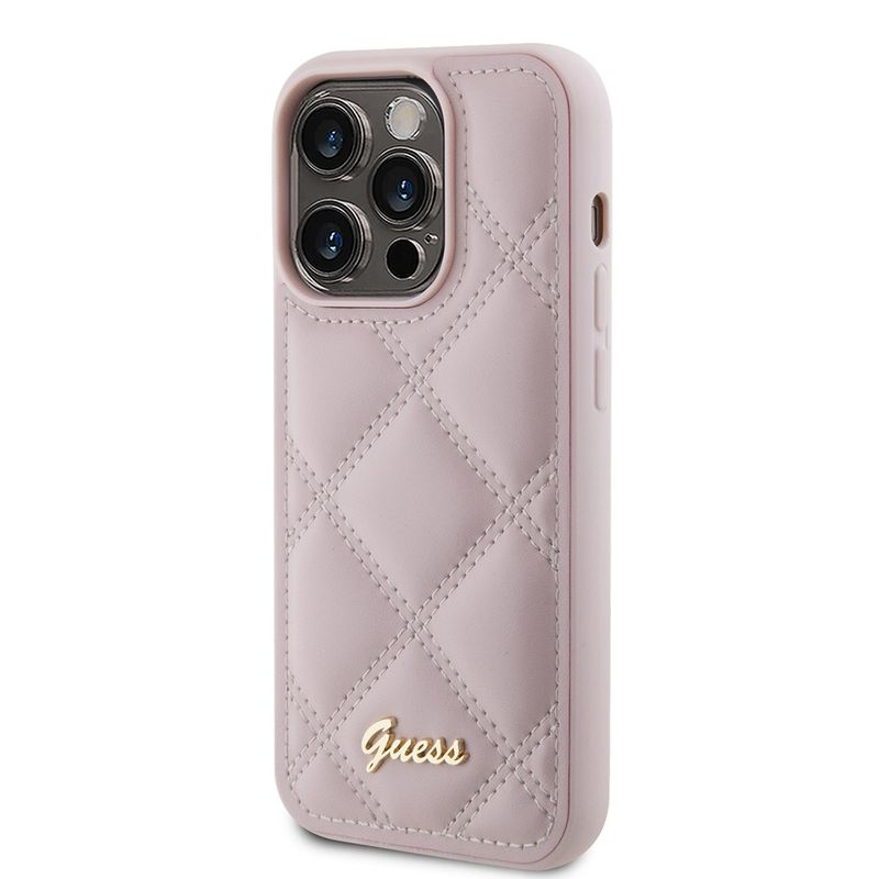 Laptop, Telefoane si Tablete - Telefoane mobile si accesorii - Accesorii Telefoane - Huse telefoane - Husa pentru iPhone 15 Pro Max - Guess Quilted Metal Logo (GUHCP15XPSQSQSP) - Roz - Infinity.ro