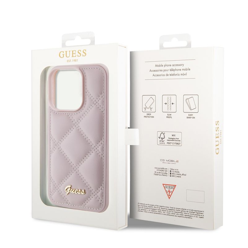 Laptop, Telefoane si Tablete - Telefoane mobile si accesorii - Accesorii Telefoane - Huse telefoane - Husa pentru iPhone 15 Pro Max - Guess Quilted Metal Logo (GUHCP15XPSQSQSP) - Roz - Infinity.ro
