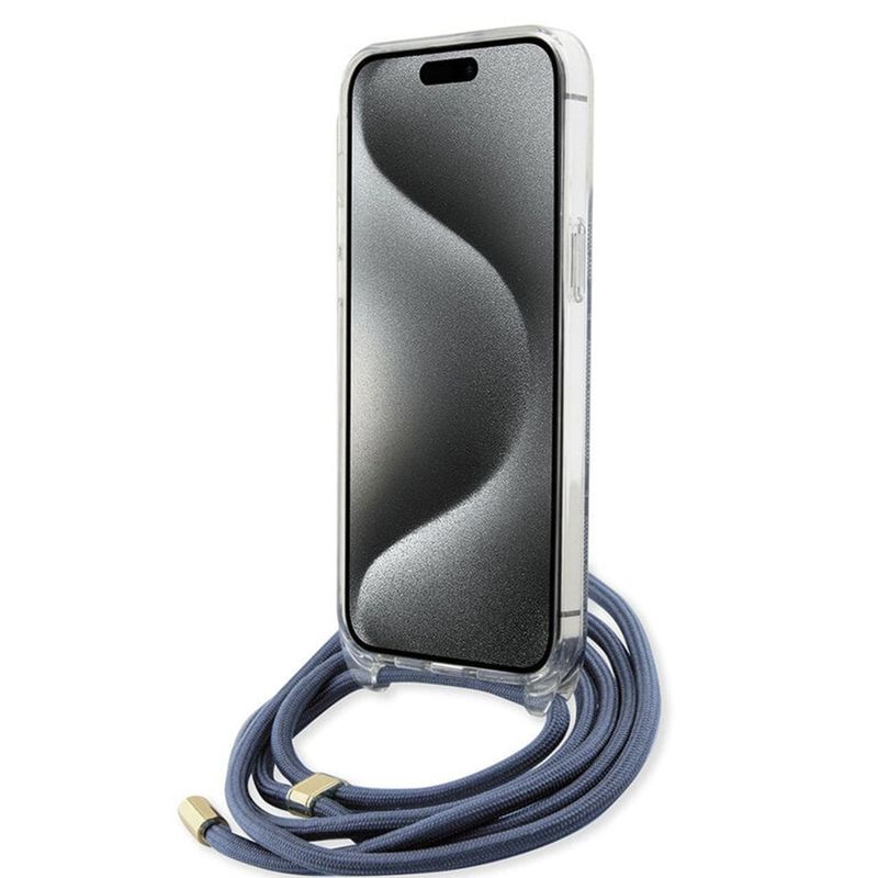 Laptop, Telefoane si Tablete - Telefoane mobile si accesorii - Accesorii Telefoane - Huse telefoane - Husa pentru iPhone 15 Pro - Guess Crossbody Cord 4G Print (GUHCP15LHC4SEB) - Albastru - Infinity.ro
