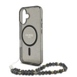 Laptop, Telefoane si Tablete - Telefoane mobile si accesorii - Accesorii Telefoane - Huse telefoane - Husa pentru iPhone 16 - Guess IML Glitter cu Pearl Strap MagSafe (GUHMP16SHGCRELSK) - Negru - Infinity.ro