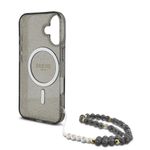 Laptop, Telefoane si Tablete - Telefoane mobile si accesorii - Accesorii Telefoane - Huse telefoane - Husa pentru iPhone 16 - Guess IML Glitter cu Pearl Strap MagSafe (GUHMP16SHGCRELSK) - Negru - Infinity.ro