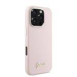 Laptop, Telefoane si Tablete - Telefoane mobile si accesorii - Accesorii Telefoane - Huse telefoane - Husa pentru iPhone 16 Pro - Guess Silicone Script Metal Logo & Frame (GUHCP16LSMBSLP) - Roz - Infinity.ro