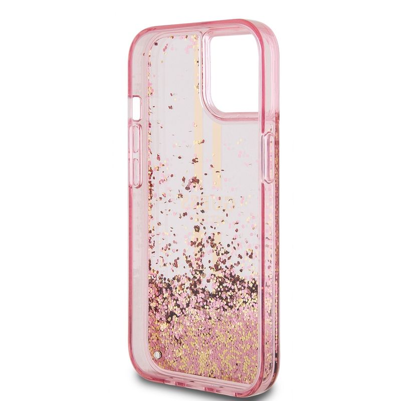 Laptop, Telefoane si Tablete - Telefoane mobile si accesorii - Accesorii Telefoane - Huse telefoane - Husa pentru iPhone 15 Plus / iPhone 14 Plus - Guess Liquid Glitter Auriu Stripes (GUHCP15MLFCSEGP) - Roz - Infinity.ro